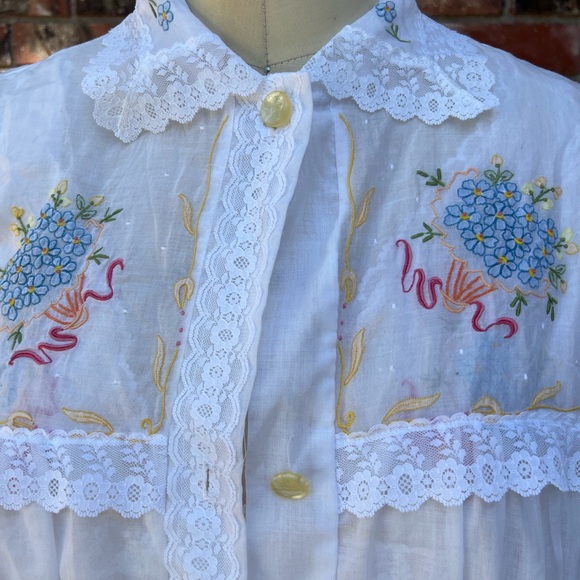 Vintage Bert Yelin for Neiman Marcus white cotton embroidered nightgown robe set - Picture 6 of 11